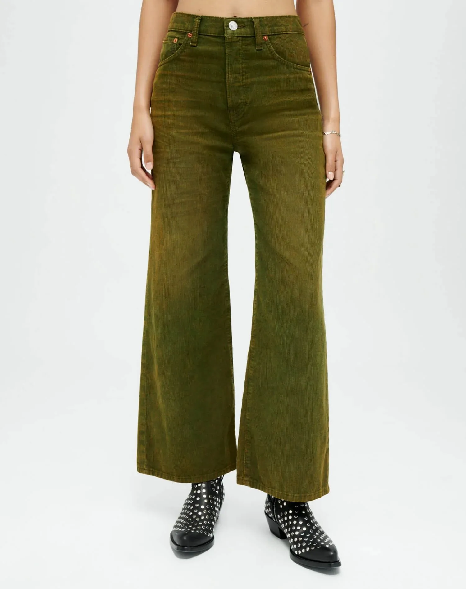Corduroy High Rise Wide Leg Crop - Distressed Fern Cord