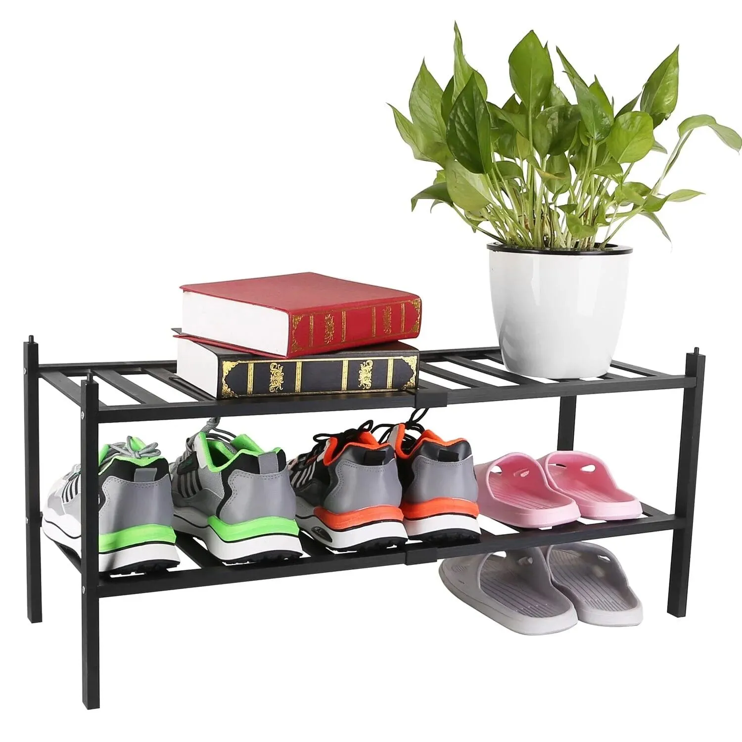 DailySale Bamboo Shoe Rack 2-Tier Stackable Shoe Shelf