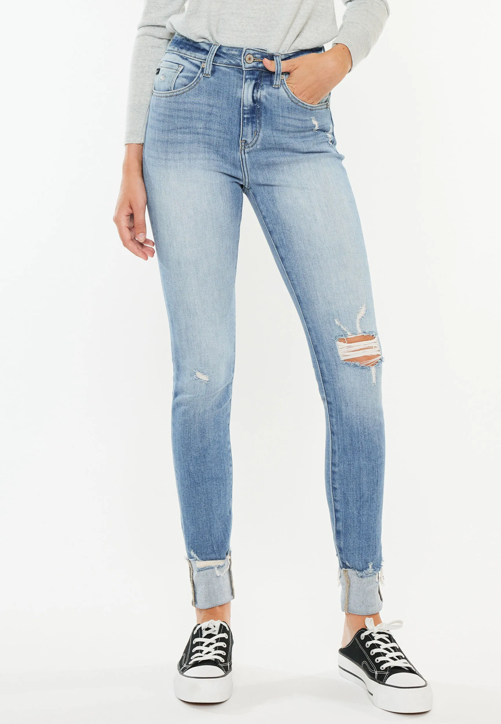 Kancan Kancan™ Women's Curvy High Rise Ripped Cuffed Hem Skinny Jeans Blue  - 23