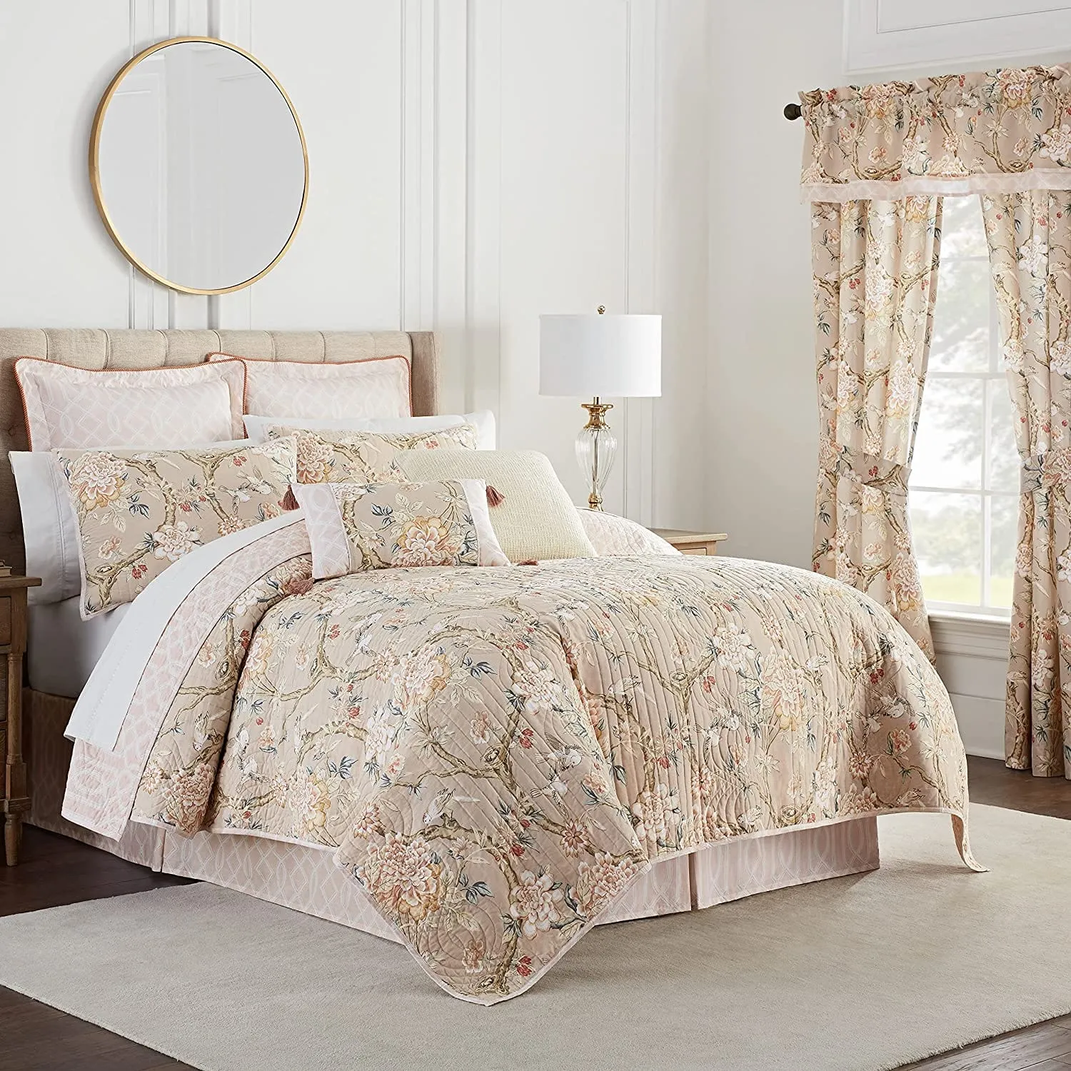SureFit Mudan by Waverly Quilt Set   Taupe   Final Sale Full/Queen Size