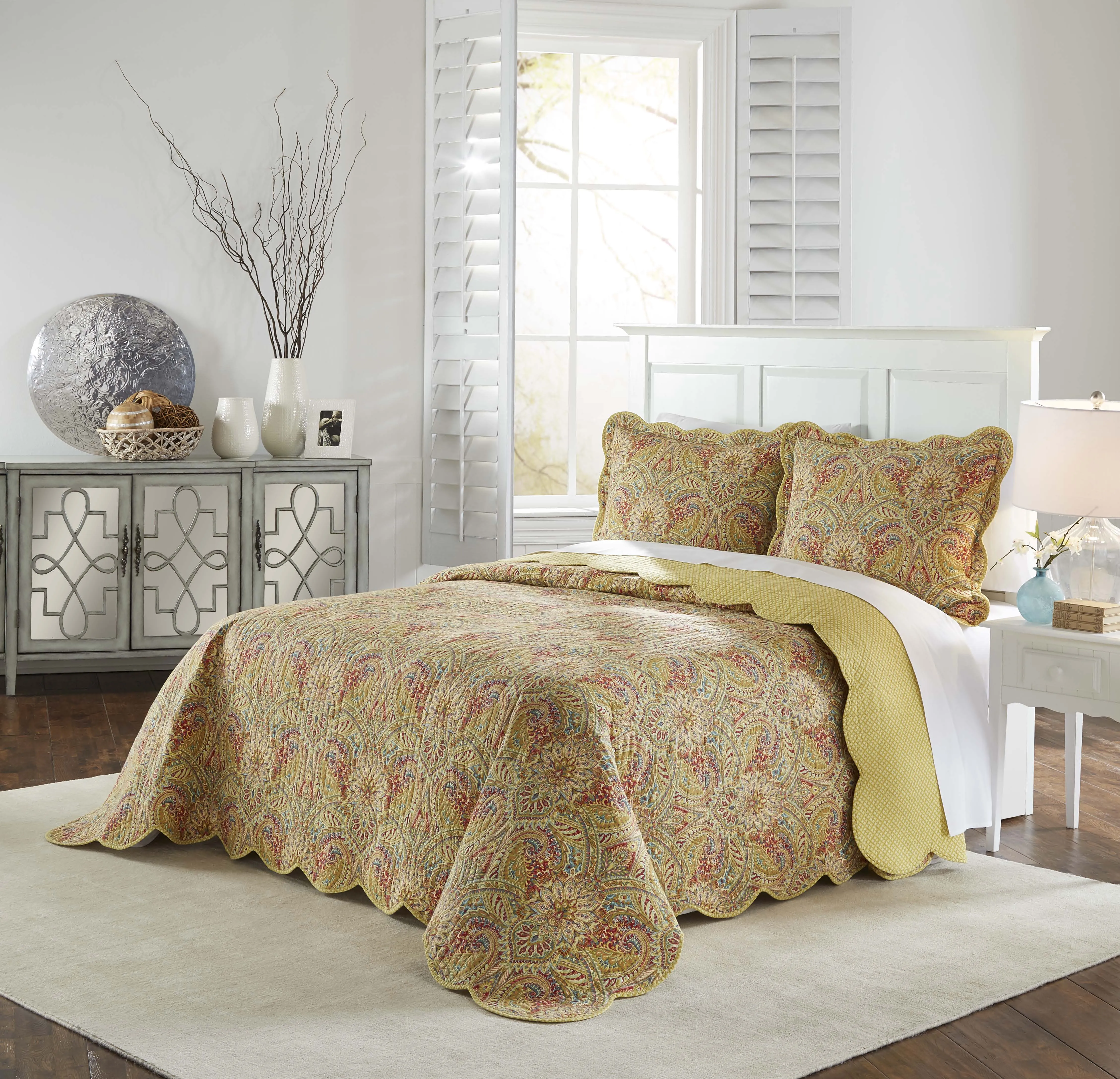 SureFit Swept Away by Waverly Bedspread Set   3pc   Yellow Berry   Final Sale King Size
