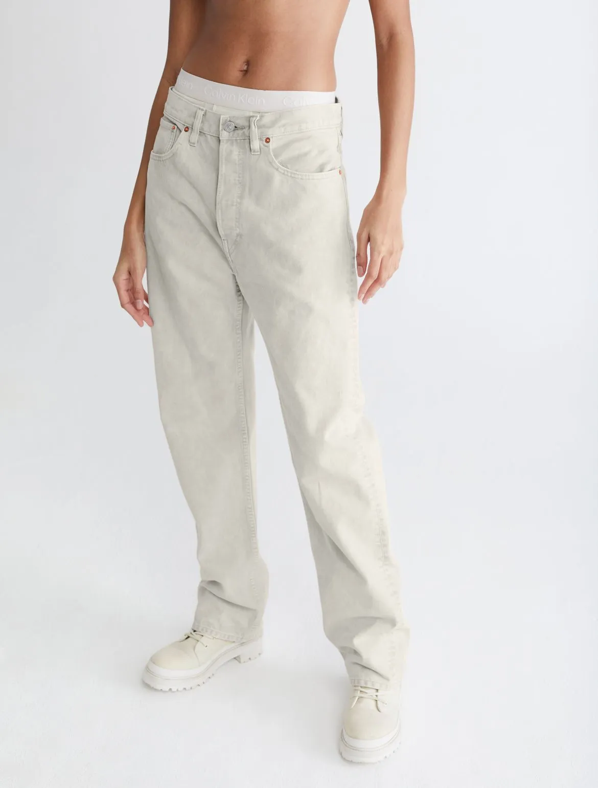 Calvin Klein Standards Marble Dye Straight Leg Jeans - White - 24W x 28L