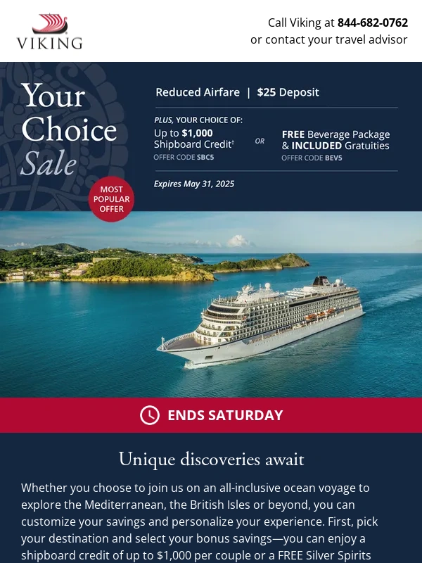 Viking Cruises - The choice is yours: Which bonus savings will you select?