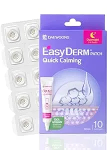 EasyDerm Quick Calming Magnesium Patches – Hydrocolloid Acne Spot Treatment Includes Tweezers & Ampoule, 10 Patches, Zit Sticker, TikTok Viral Blemish Patch, Made by Daewoong Pharmaceutical