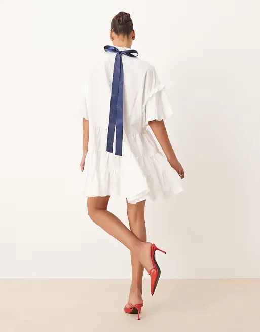 Sister Jane contrast bow mini dress in pearl white