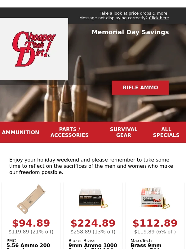 Cheaper Than Dirt - Freedom Fuel - Weekend Ammo Savings
