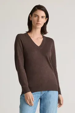 Quince Lightweight Cotton Cashmere V-Neck Sweater