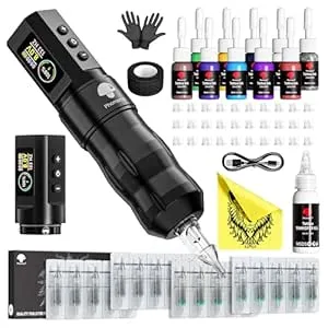 Phomemo Tattoo Gun Kit, Wireless Tattoo machine Kit for Beginners Complete Set, Tattoo Pen with 20 Tattoo Cartridge Needles, Tattoo Practice Kit with 1 Batteries