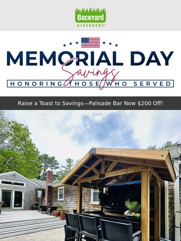 Backyard Discovery - Memorial Day Savings Continue—Stylish Pergolas,Bars & More Await!