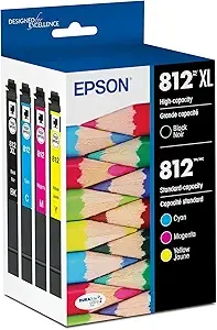 EPSON 812 DURABrite Ultra Ink High Capacity Black & Standard Color Cartridge Combo Pack (T812XL-BCS) Works with WorkForce Pro WF-7310, WF-7820, WF-7840, WorkForce EC-C7000