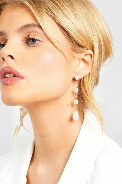 Boohoo Women's Pearl Multi Station Drop Earrings