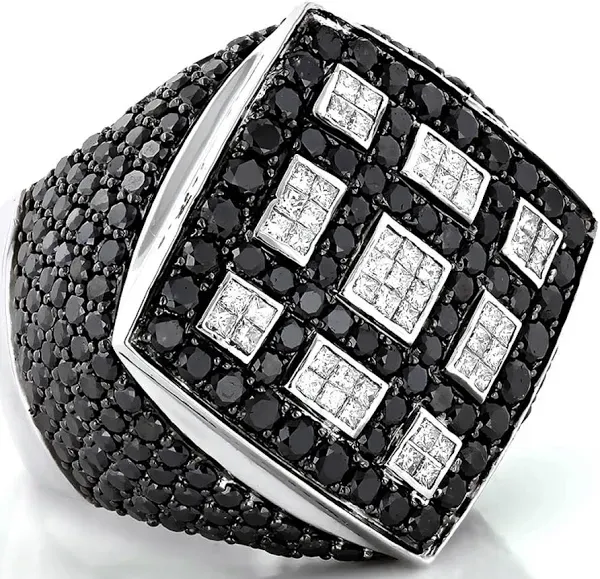 14K White Gold Massive White Black Diamond Ring