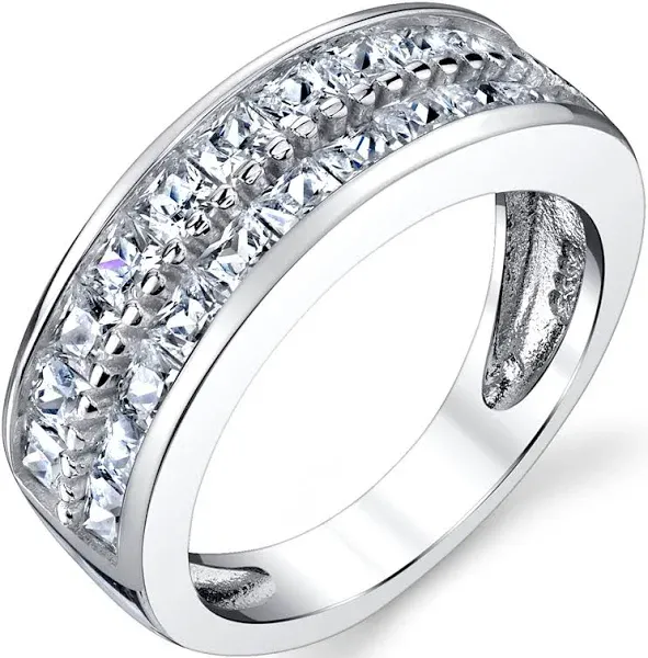 Men's Sterling Silver Princess Cut Cubic Zirconia Double Row Wedding Band