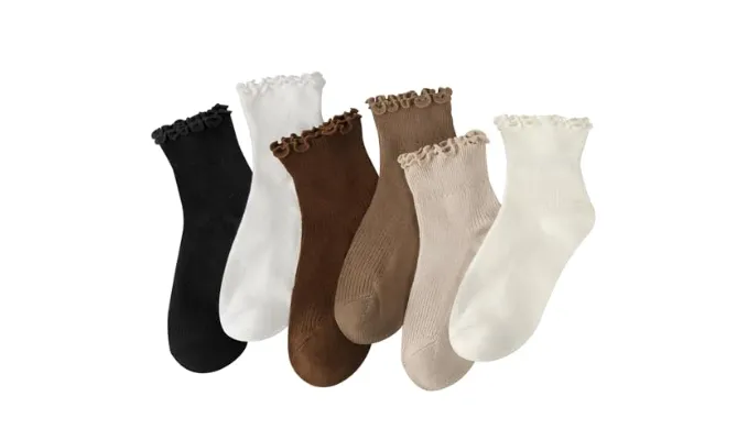 MIHAIR 6 Pairs Girl Women Ruffle Socks, Ruffle Turn-Cuff Casual Cute Girl Ruffle Socks Breathable Cotton