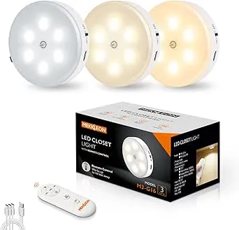 mekkleon Wireless LED Puck Light with Remote,3 Color Temperatures Dimmable Under Cabinet, Closet Light, Rechargeable Under Counter Lighting,Stick On Lights for Bar,Hallway, Stairway,Kitchen (3 Pack CCT)