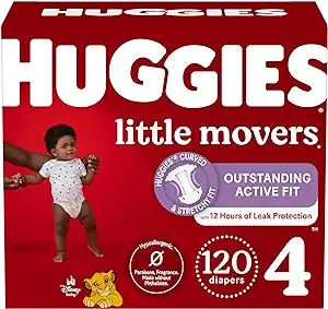 Huggies Size 4 Diapers, Little Movers Baby Diapers, Size 4 (22-37 lbs), 120 Count $32.91