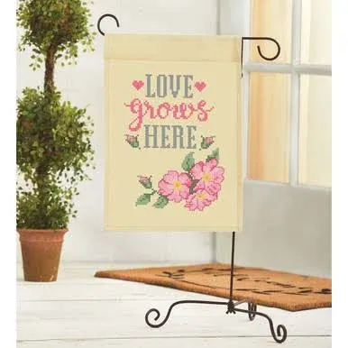 Herrschners Love Grows Here Porch Flag Stamped Cross-Stitch Kit