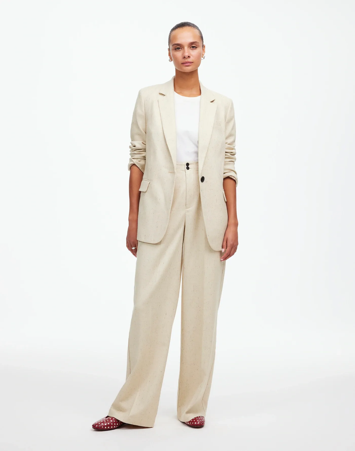The Harlow Wide-Leg Pant in Herringbone Italian Fabric