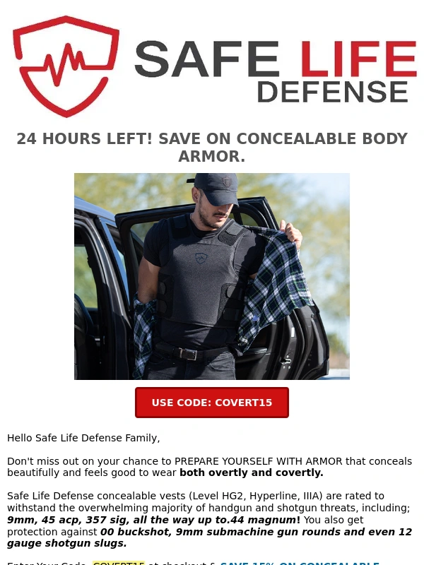 Safe life Defense - SALE ENDING: Shop Concealed Bulletproof Vests (15% OFF)