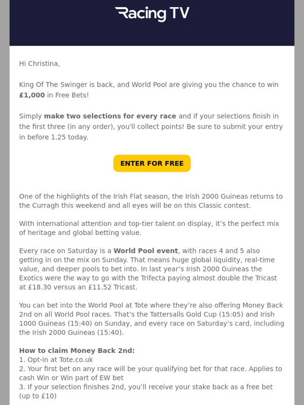Racing TV - Win £1,000 in Free Bets,?