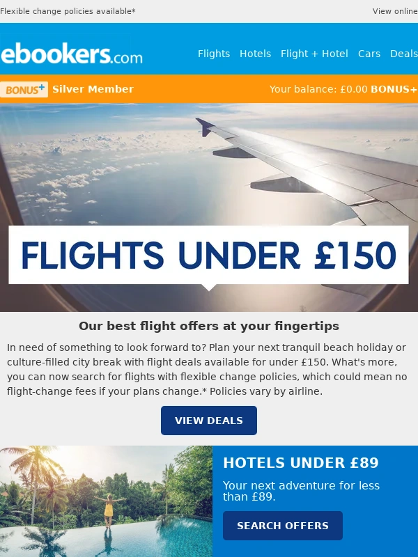 ebookers - Grab a flight for under £150