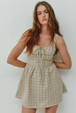 Another Girl Beige Gingham Check Mini Dress