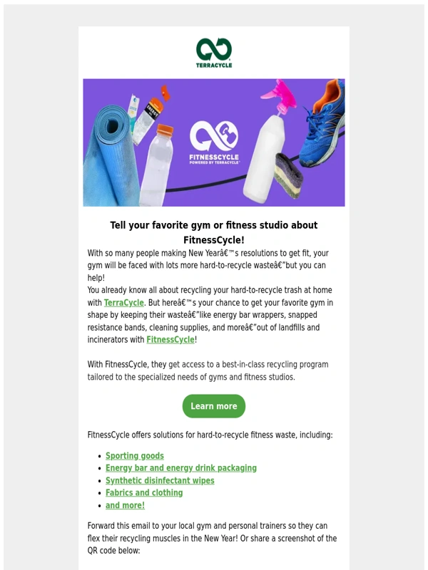 TerraCycle - Help your gym or fitness studio flex their recycling muscles ??? Tell them about FitnessCycle!