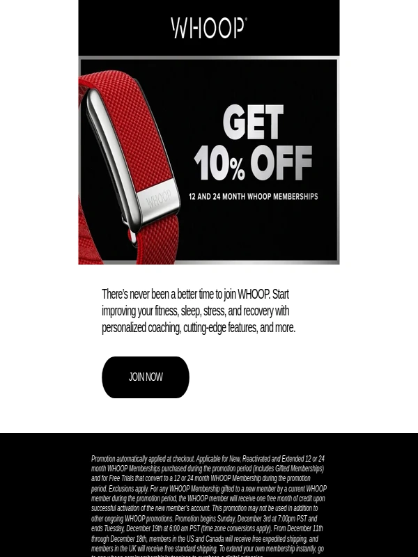 Whoop - Get 10% off prepaid memberships