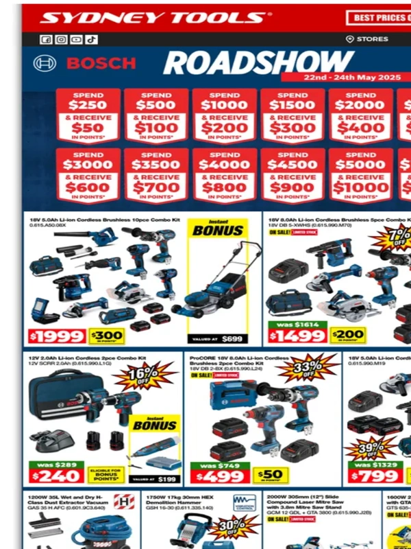 Sydney Tools - Bosch Roadshow STARTS TODAY! Exclusive Deals + Up to $2000 in Bonus Points! Don't Miss Out!
