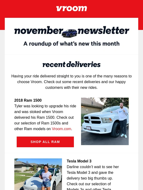 Vroom - Check out what’s new at Vroom: recent deliveries,the Vroom experience,and more