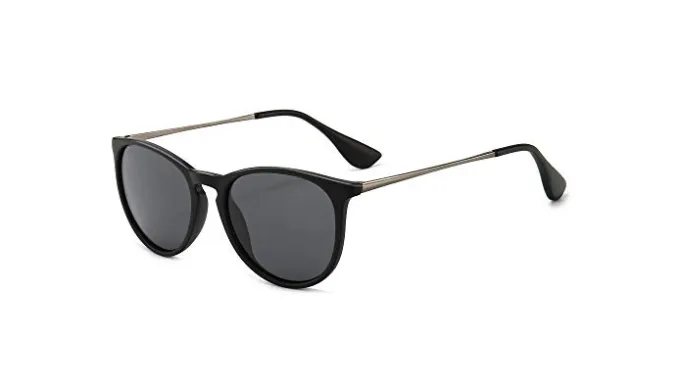 SUNGAIT Vintage Round Sunglasses for Women Men Classic Retro Designer Style (Black Frame(Matte Finish)/Polarized Grey Lens) 1567 PGHKH