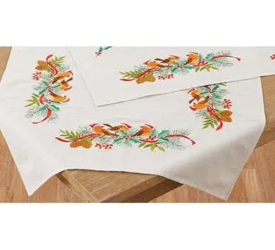 Herrschners Santa Birds Table Topper Stamped Embroidery Kit