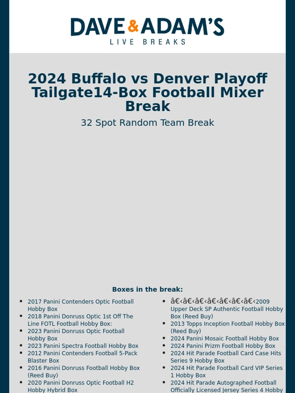 Dave & Adam's Card World - Buffalo vs Denver Playoff Tailgate Mixer Break!