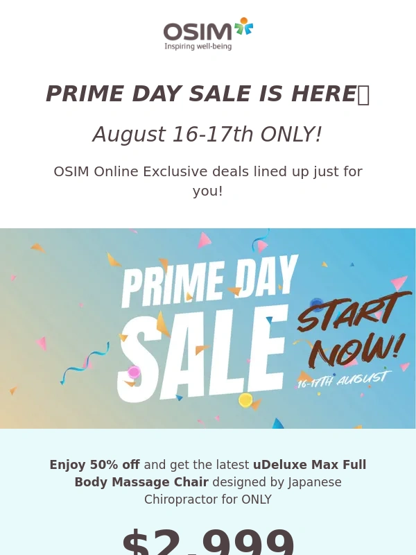 OSIM - Prime Day Deals is Here! OSIM Online Exclusive Offer