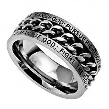 Men's Silver Chain Ring Men's of God