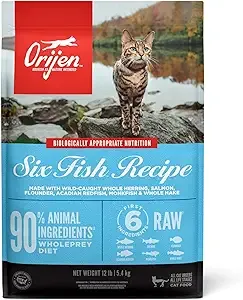 Orijen ® Dry Cat Food, Grain Free, Premium, High Protein, Fresh & Raw Animal Ingredients, Six Fish, 12lb