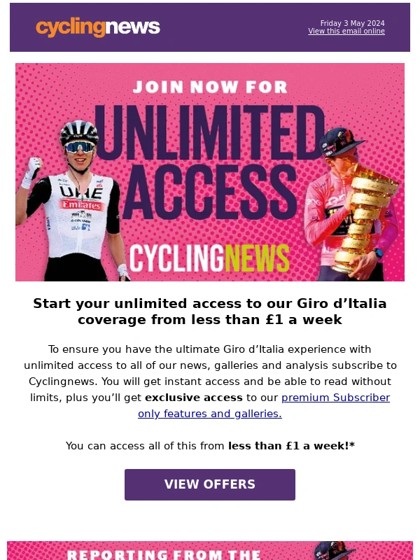 Cycling Weekly - Get the Giro d’Italia off to a flying start with a Cyclingnews subscription