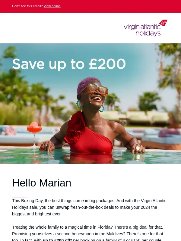 Virgin Atlantic Holidays - Save up to £200 today only