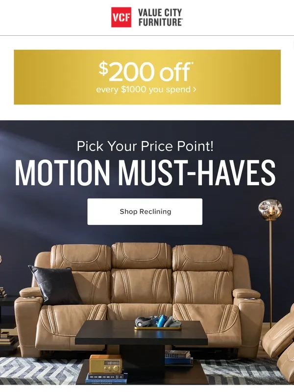Value City Furniture - $200 OFF your perfect-price reclining