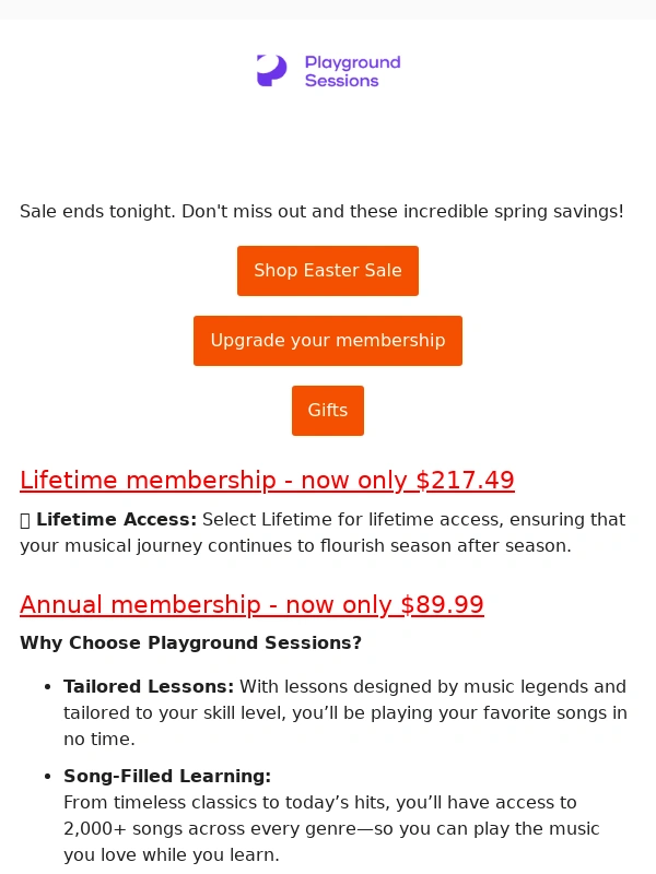 Playground Sessions - Easter Sale ends tonight: last chance for up to 65% off
