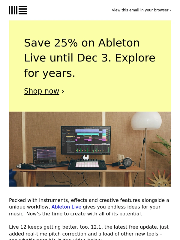 Ableton - Get 25% off Ableton Live 12 – only until Dec 3