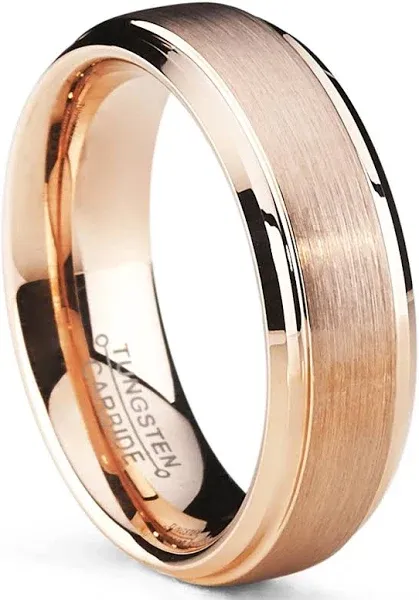 Men's Tungsten Carbide Rose Plated Wedding Band Ring