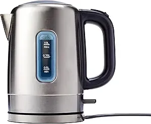 Amazon Basics Electric Stainless Steel Kettle for Tea and Coffee, BPA-Free, Fast Boiling, Auto Shut-Off, 1.1 Quarts, 1500W, Black and Silver