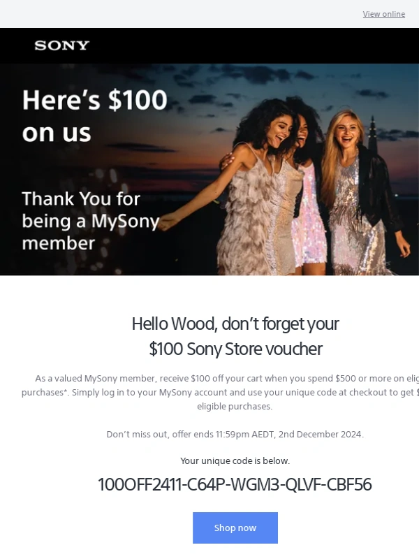 Sony - Don’t forget your $100 Voucher*