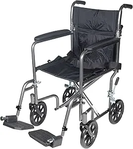 Drive Medical TR37E-SV Lightweight Folding Transport Wheelchair with Swing-Away Footrest, Silver