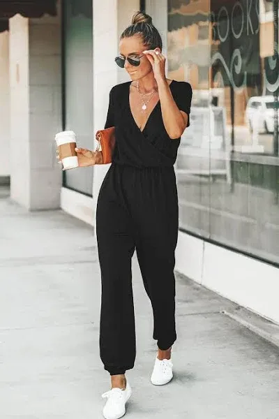 Cupshe Women's Danica V-Neck Maxi Short Sleeve Jumpsuit