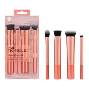 Real Techniques - 4 Piece Face Base Makeup Brush Set, Concealer, Foundation, Contour, Setting Powder, Travel Friendly, Gift Set