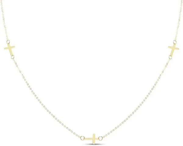 10K Yellow Gold Triple Cross Necklace, 18"