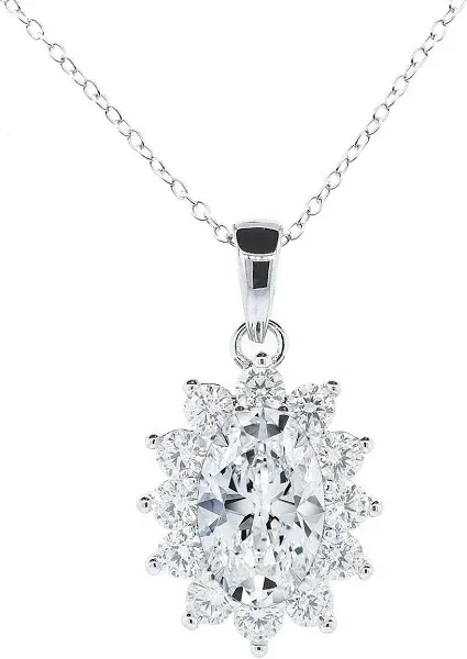 Cate & Chloe 18k White Gold Plated Simulated Diamond Halo Pendant Necklace
