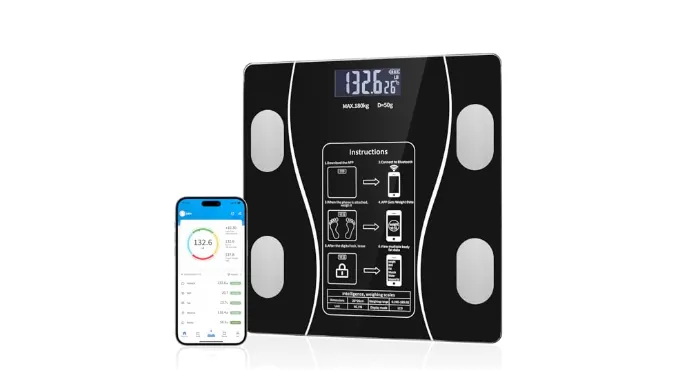 Digital Bathroom Scale with Bluetooth, Accurate Body Composition Measurement, Muscle Mass, BMI, and Body Water Analysis – Black